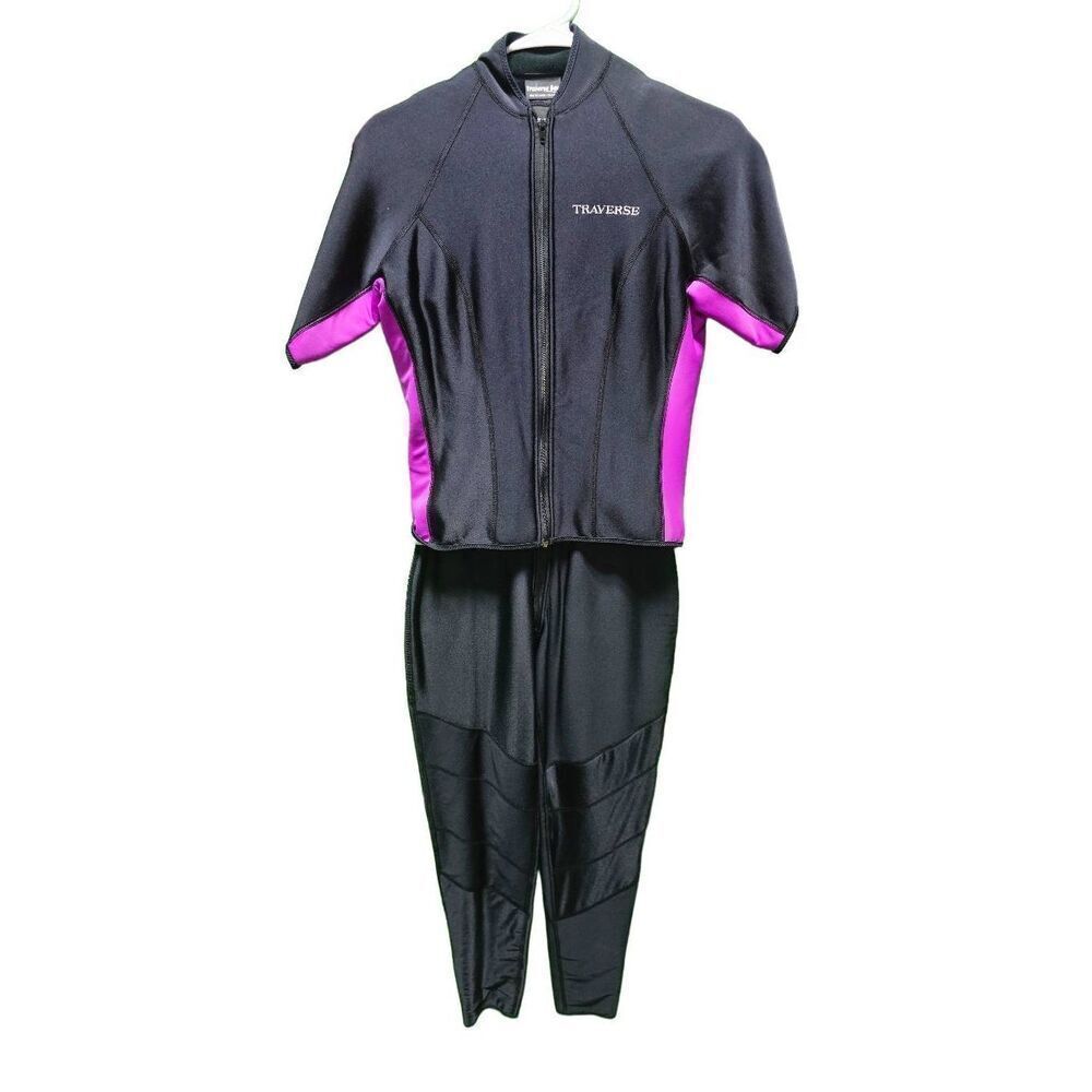 Traverse Wetsuit Zippered Black Purple Trim Short sleeve VINTAGE Size Small